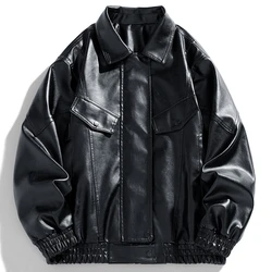 Pu Jacke Männer Motorrad Biker Mantel Mode lässig Turndown Kragen Jacke männlich Pu Mantel schwarz