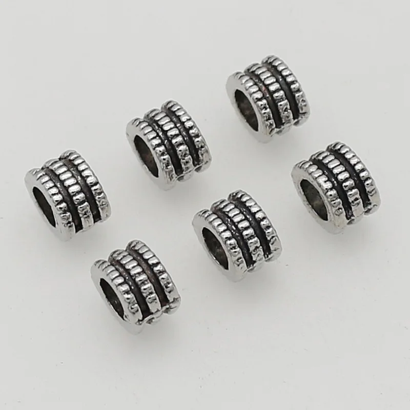 100pcs/lot Retro Antique Groove Screw Loose Beads 6x4mm Big Hole Dreadlocks/Beards/Bracelets Metal Spacers DIY Jewelry Findings