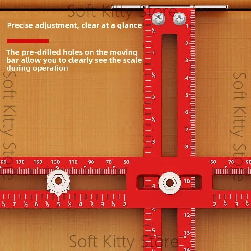 Aluminum alloy drawers are installed with metric and inch positioning rulers, and woodworking drilling handle punching aids are