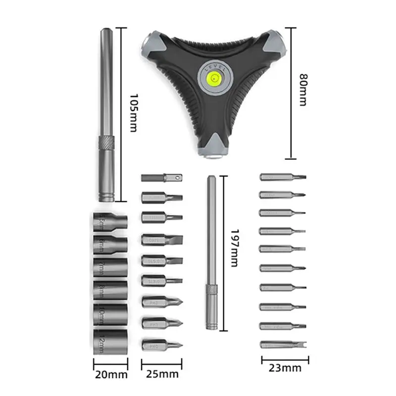 Abjs 28 em 1 conjunto de chave de fenda s2 kit de bits de chave de fenda hex soquete medidor de nível lidar com ferramentas manuais de reparo para eletrônica, relógio