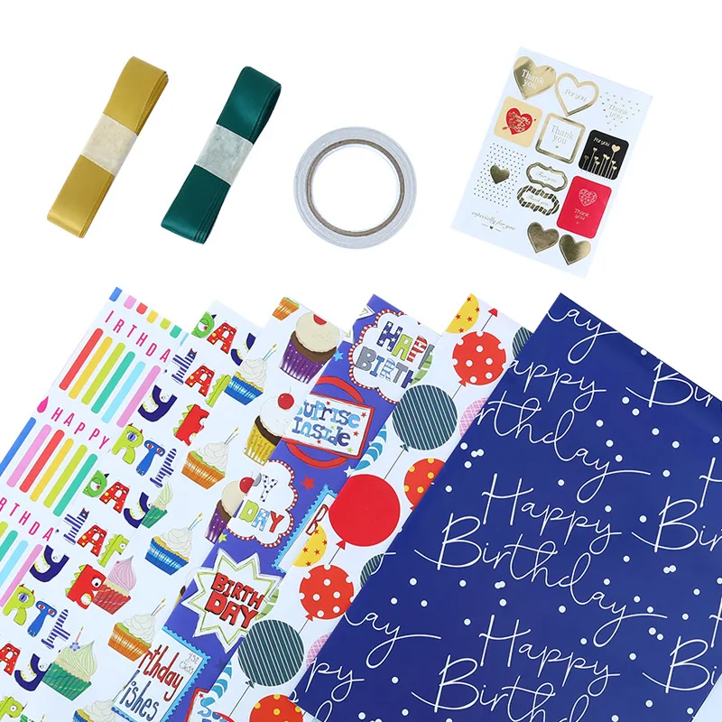 Happy Birthday Wrapping Paper Cartoon ice cream balloon Decorative Wrap Sheet Holiday Christmas Gift Paper Copperplate Gift Wrap