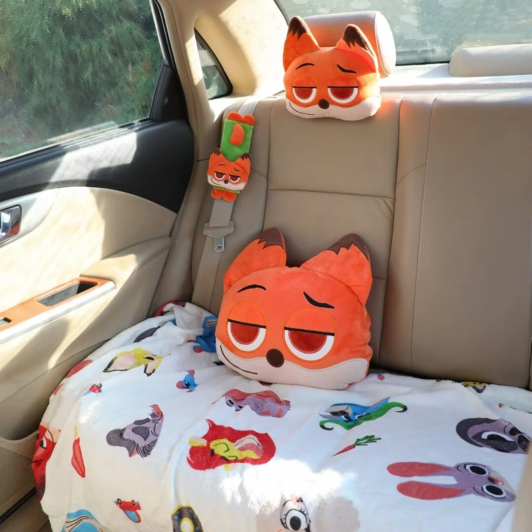 Disney Zootopia Nick Wilde Plush Pillow Cute Cartoon Anime Judy Hopps Car Headrest Seat Belt Cover Soft Nap Pillow Blanket Gifts