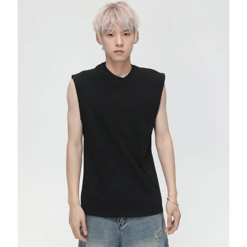

SYUHGFA Men's Fashion Tide Pullover Sleeveless Top Korean Style Solid Color Cut Stitch Design Loose Casual Male Vest 2025 Summer