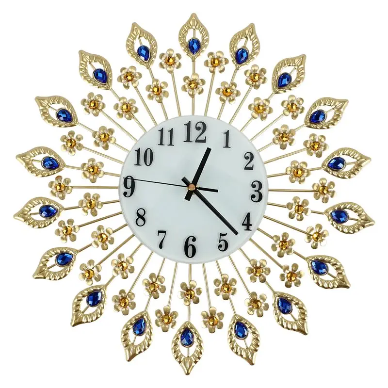 THIVN-Luxury Artificial Crystal Diamond Large Wall Clock Metal Living Room Wall Clock Home Art Decoration ( 1 Gold)