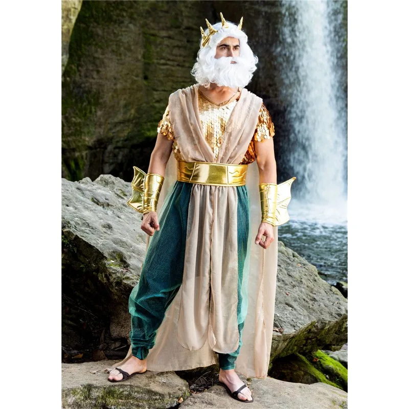Mermaid Costume for Adults Couple Egyptian Cleopatra Pharaoh Outfit S-XL Blue Breathable & Sparkly Perfect for Stage Show - view 5