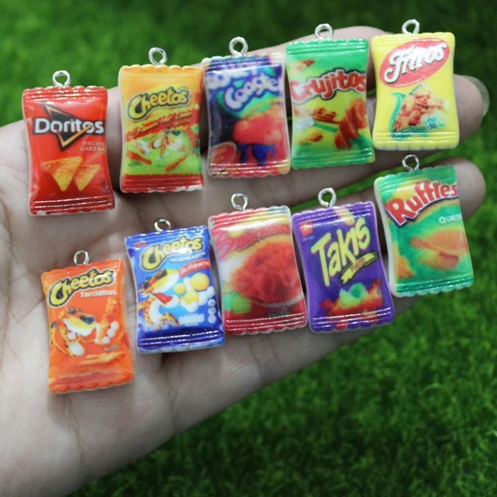 10Pcs/ Resin Simulated Snack Candy Bag Charm Pendant For Diy Earring KeyChain Jewelry Making  Accessories