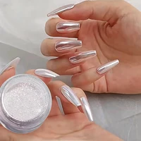 BORN PRETTY-polvo para uñas con espejo de luz de luna, color blanco perla, purpurina Aurora, pigmento brillante, polvo cromado, decoración artística de uñas