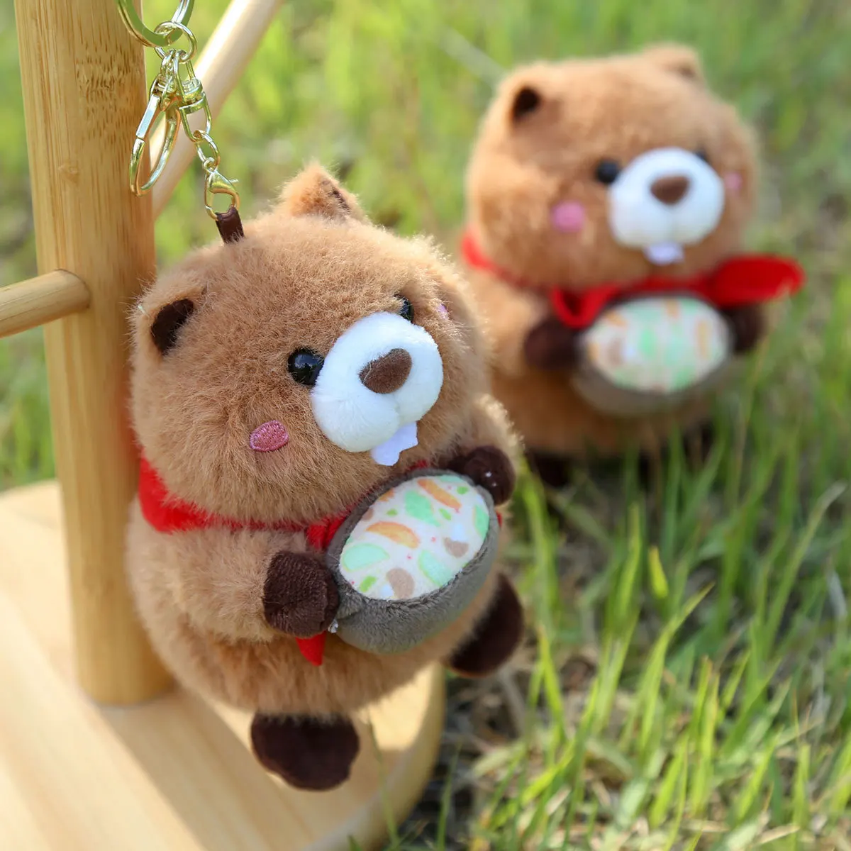 Porte-clés en peluche marmotte de 12cm, mignon, pendentif, cadeau pour enfants, décoration de sac à dos, Simulation de marmotte, jouet en peluche