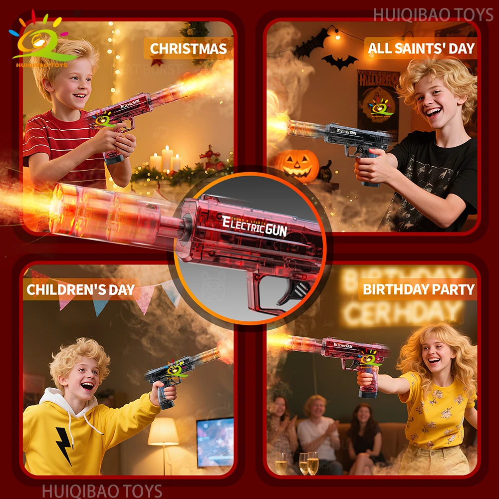 HUIQIBAO USP Elektryczny pistolet automatyczny z diodami LED, pistolet wystrzeliwujący dym, zabawka z automatycznym czujnikiem i światłem, pistolet do zabawy na zewnątrz dla dorosłych