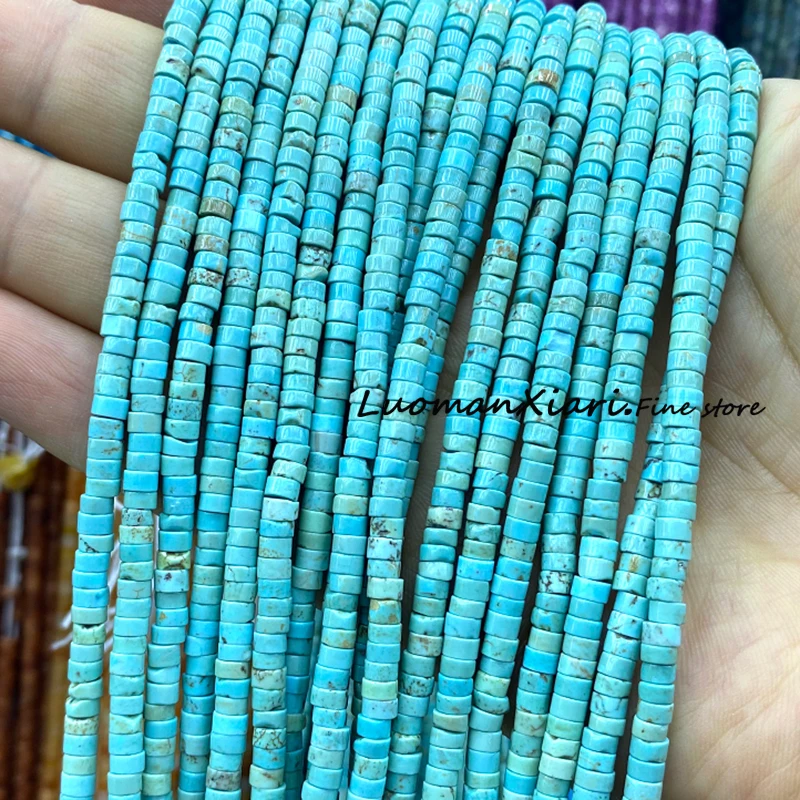 2x4MM Rondelle Natural Stone Blue Turquoise Loose Flat Round Spacer Beads for Jewelry Making Diy Bracelet  Charms Accessories