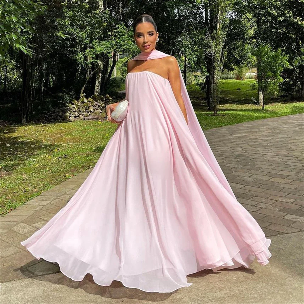 Fashionable And Minimalist Pink Strapless A-line Evening Gown Holiday Gown Floor Standing Robe Party Gown Customization