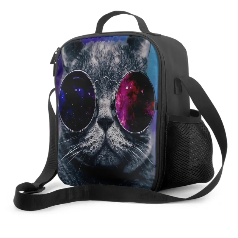 

3D Colorful Cat In The Galaxy Nebula Sky Insulated Lunch Box for Kids Cooler Bag Thermal Lunch Container for Work School Travel