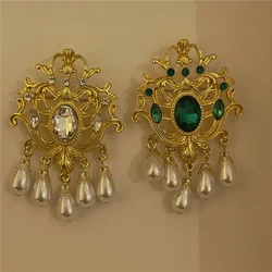Grandmother Green Gem Pearl Baroque Brooch Palace Temperament Corsage Alloy Accessories Enamel Pin