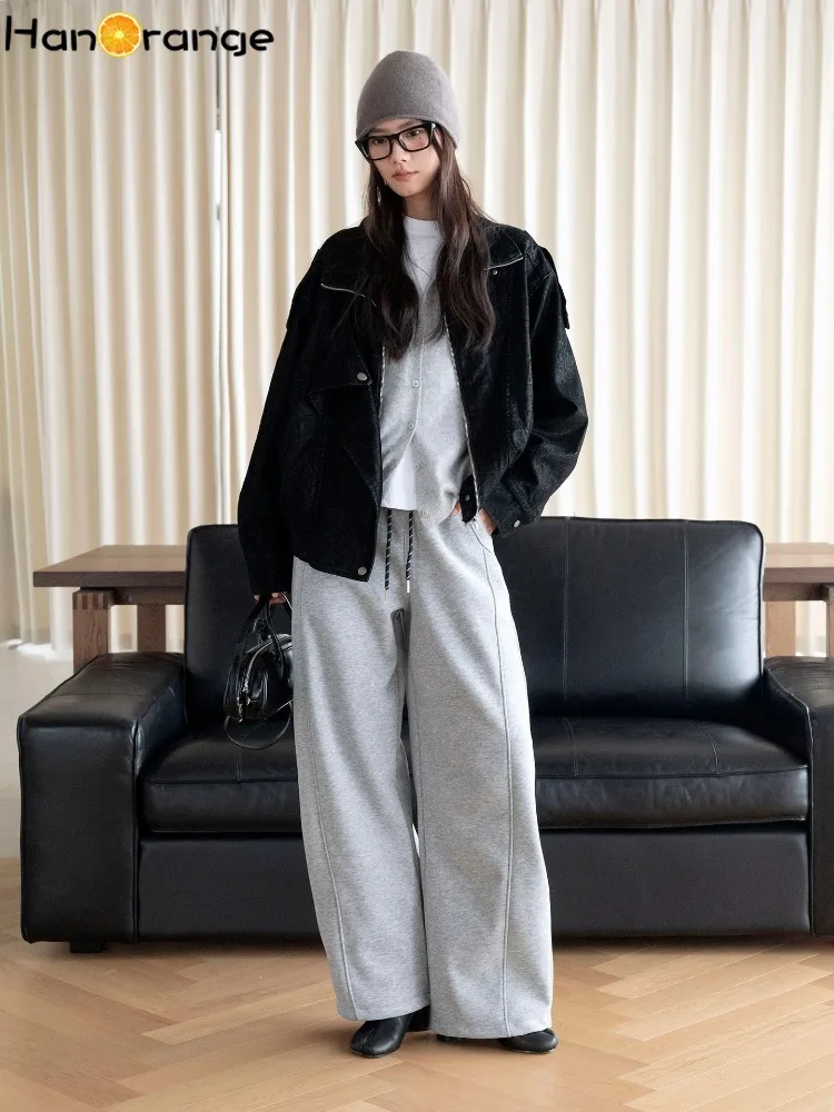 Women Contrast Waist Wide Leg Sweatpants, Stitch Detail Arc Loose Casual Trousers, Fashion Streetwear Long Pants
