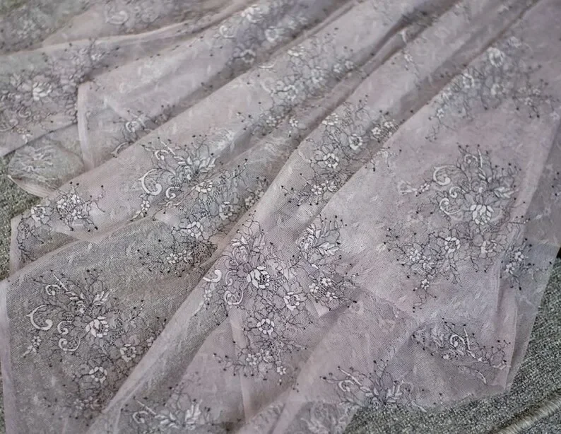 Black White Flower embroidery Lace Fabric Floral  lace For Girl Dress Tutu Dress Wedding Dress Bridal Veil Prom Gown 1 yard