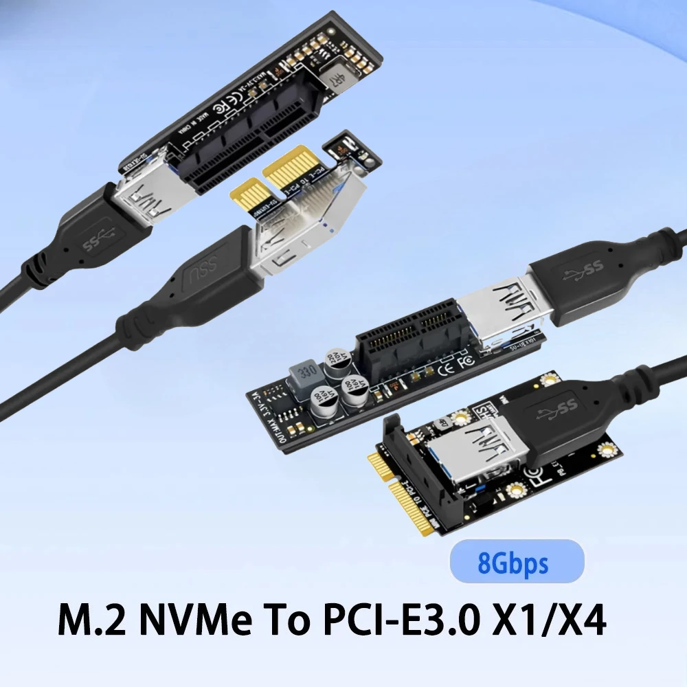 NVMe M.2 do PCIE Riser USB 3.0 PCI Express X1 X4 Przedłużacz Kabel Adapter Karta Konwerter z Modułem Zasilania do Komputera Stacjonarnego PC AMD GPU