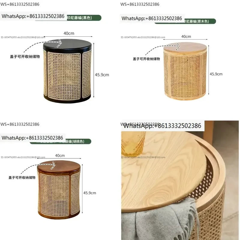 Furniture Coffee Tables Solid Wood Rattan Round Tea Table Living Room Sofa Side Table Storage Desk Bedroom Vintage Bedside