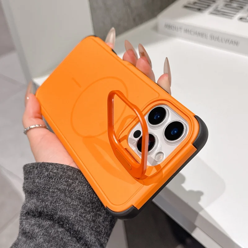 Luxus AG Matte Magnetische Stand Fall für IPhone 17 Pro Max 16 15 14 13 12 11 Pro Max stoßfest für Magsafe Wireless Charge Capa