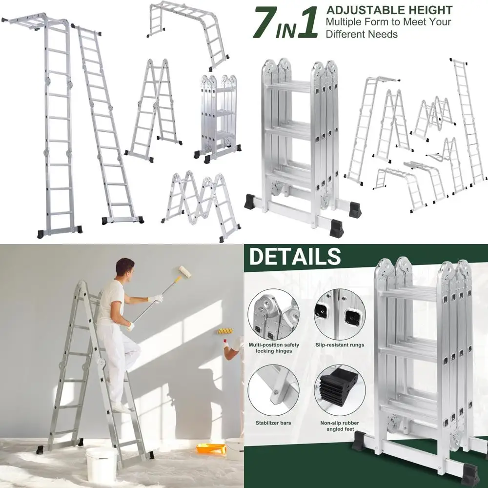 

Алюминиевая складная стремянка 7-в-1 — легкая многоцелевая лестница емкостью 330 фунтов, удлинительная лестница 12,5 футов для дома и Wo
