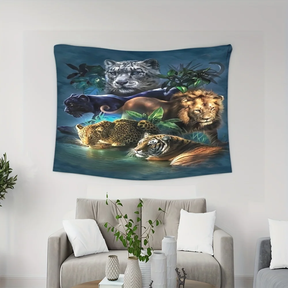 1pc Wildlife Tapestry Leopard Lion Tiger Snow Leopard Black Panther Jungle Animals Wall Hanging Home Decor Art Print