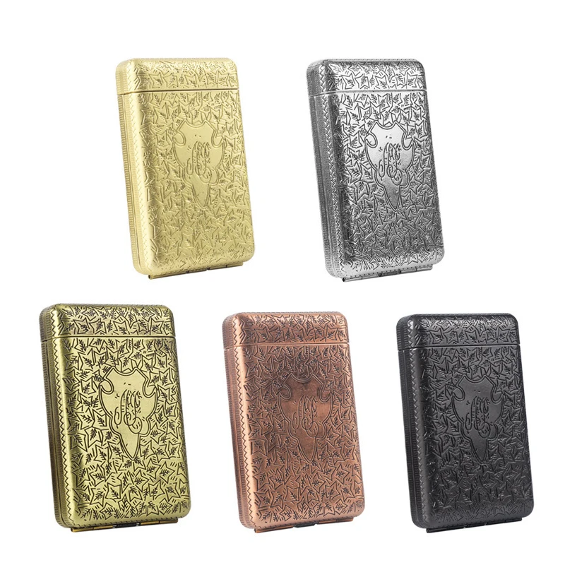 Retro Metal Hand-carved Cigarette Case for 14 Man Cigarettes Smoke Box Cigarette Flick Case Holder Smoking Tools 5 Color Gifts