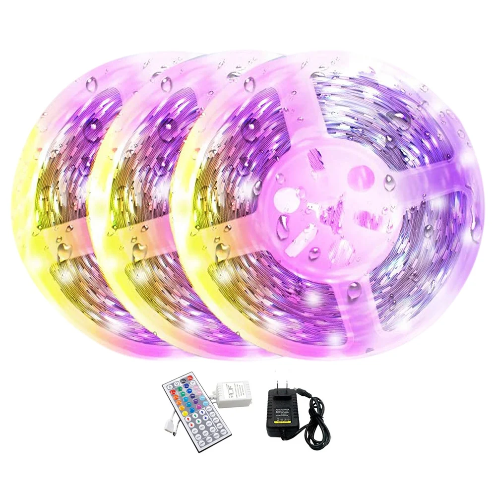 15M LED Strips Lights Flexible Lights Multi Color Changing 3528 RGB with 44 Key Remote for Bedroom Decorate US Plug