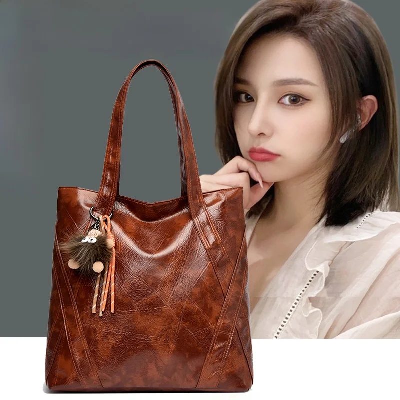 

Большая сумка-тоут в стиле ретро, мягкая кожаная повседневная пригородная сумка подмышками для женщин, модная новинка 20л.