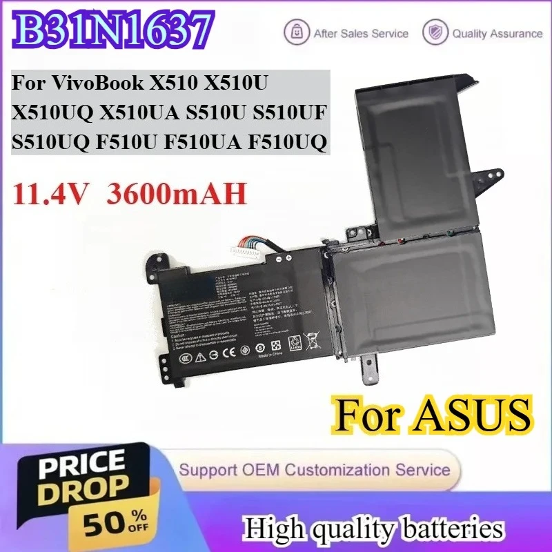 

B31N1637 C31N1637 Laptop Battery for ASUS VivoBook X510 X510U X510UQ X510UA S510U S510UF S510UQ F510U F510UA F510UQ