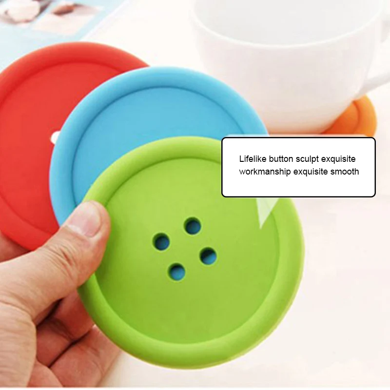 1PC Creative Home Heat-resistant Round Water Coaster Non-slip Insulation Pad Silicone Table Mat Simple Button Coaster