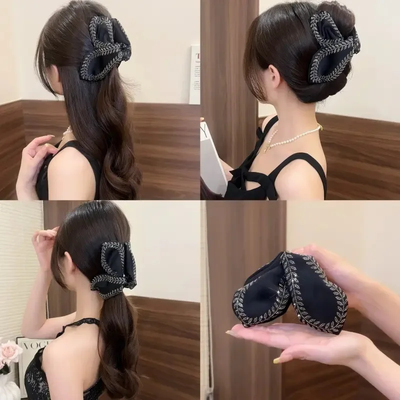Wheat Shaped Shark Clip Special Design Butterfly Knot Triangle Clip Large Ponytail Claw Fashion Rhinestone Hair Accessories New