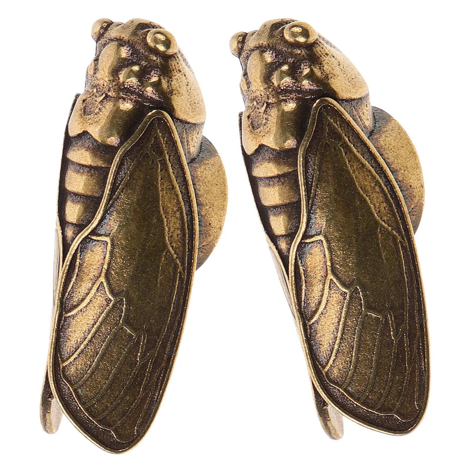 2Pcs Brass Cicada Retro Insect Statue Vintage Desktop Ornament Home Office Table Decoration Insect Table Decor