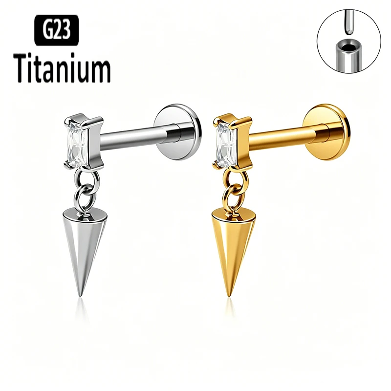 G23 Titanium Piercing CZ With Cone Put Pin-style Ear Cartilage Tragus Helix Stud Earring Labret Lip Ring Lobe Body Jewelry 16G