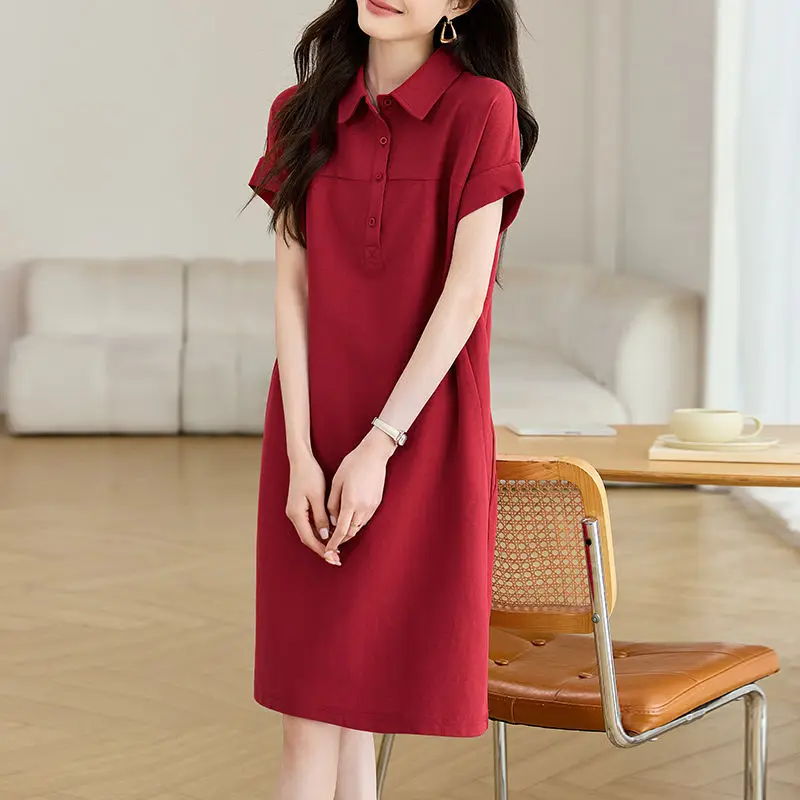 ฤดูร้อนสไตล์ใหม่ชุดลําลองปก,กระโปรงทรงเอคลุมท้องของผู้หญิง,การเดินทางขนาดบวกหลวมความยาวกลางกระโปรงเสื้อยืด