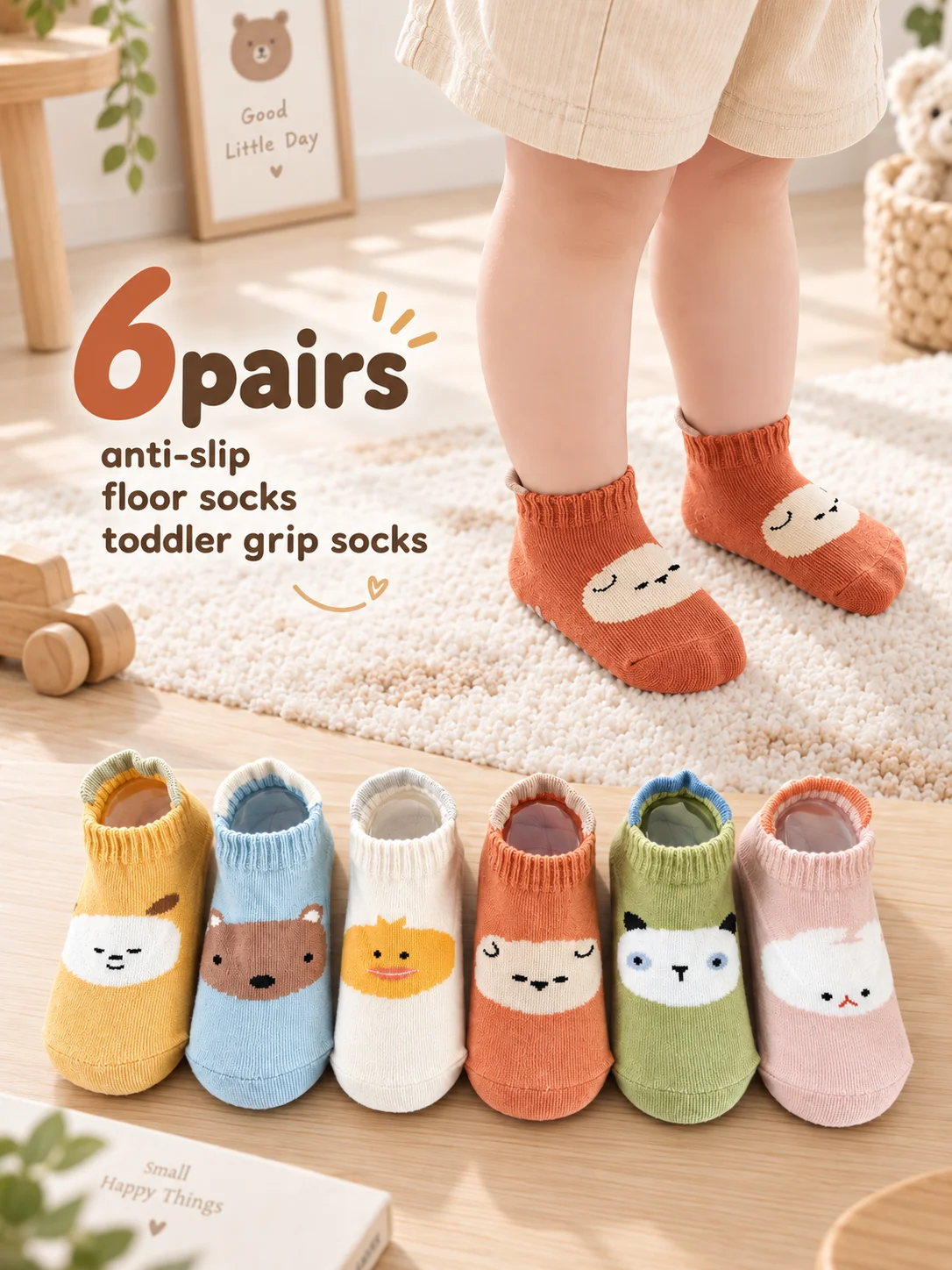 6 Pairs Cartoon Non-slip Socks for Kids! Baby Walking Home Floor Socks with Anti-slip Sole to Prevent Slipping