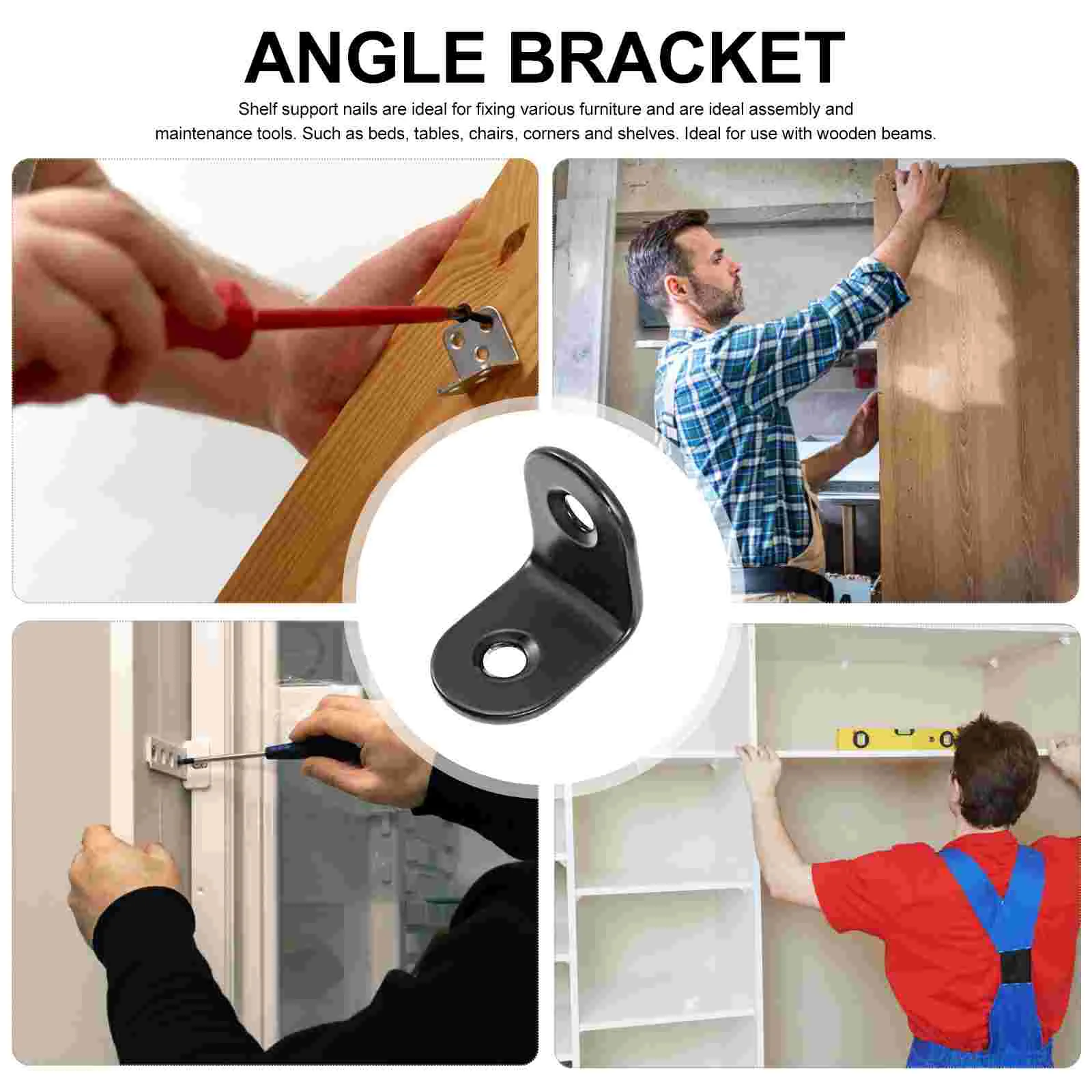 24 Buah Braket Kode Sudut Rak Hitam untuk Rak Kecil Kayu Sudut Logam Datar