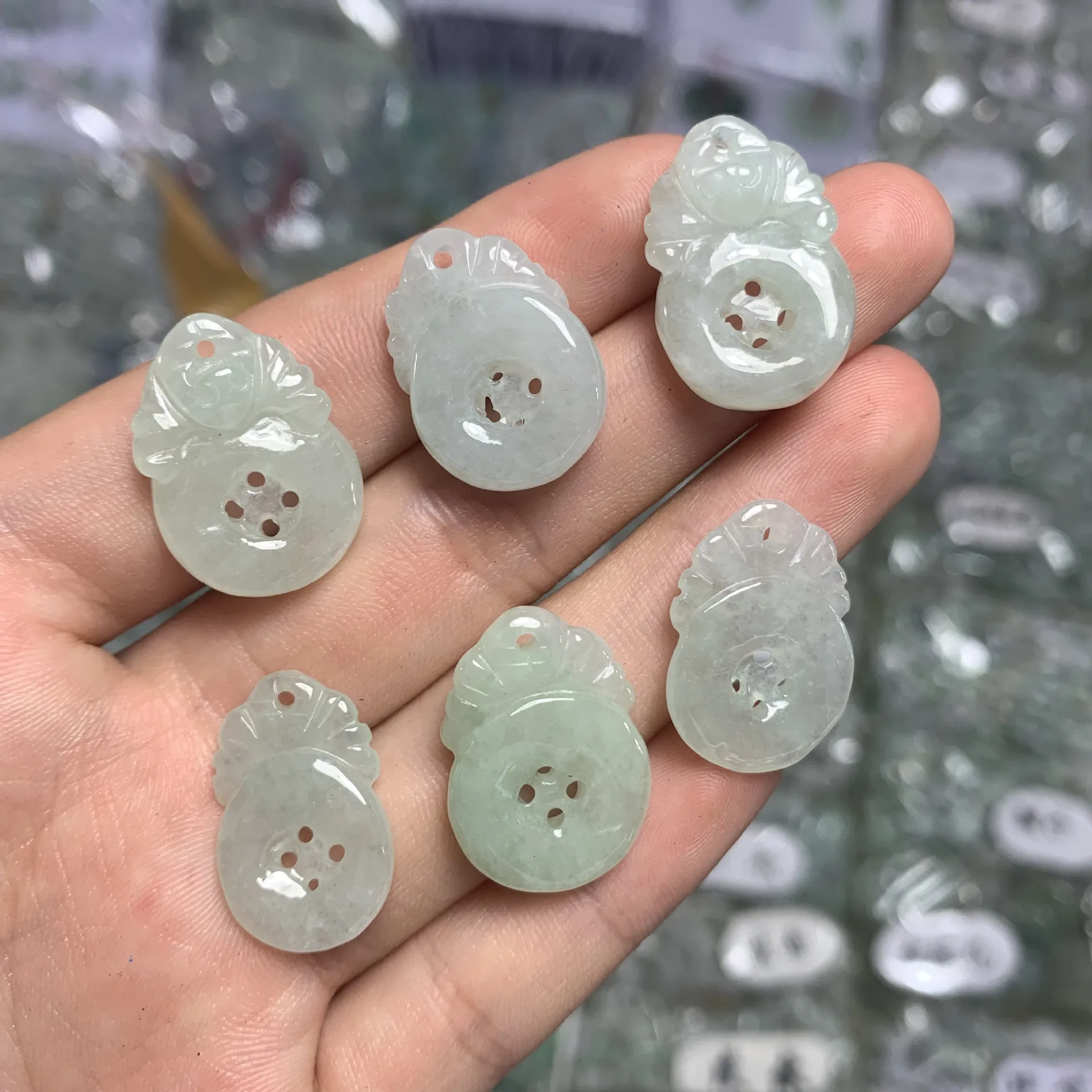 

Natural Myanmar jadeite handcarved safety button DIY 100% real jade bracelets necklace jade accessories septa scattered beads