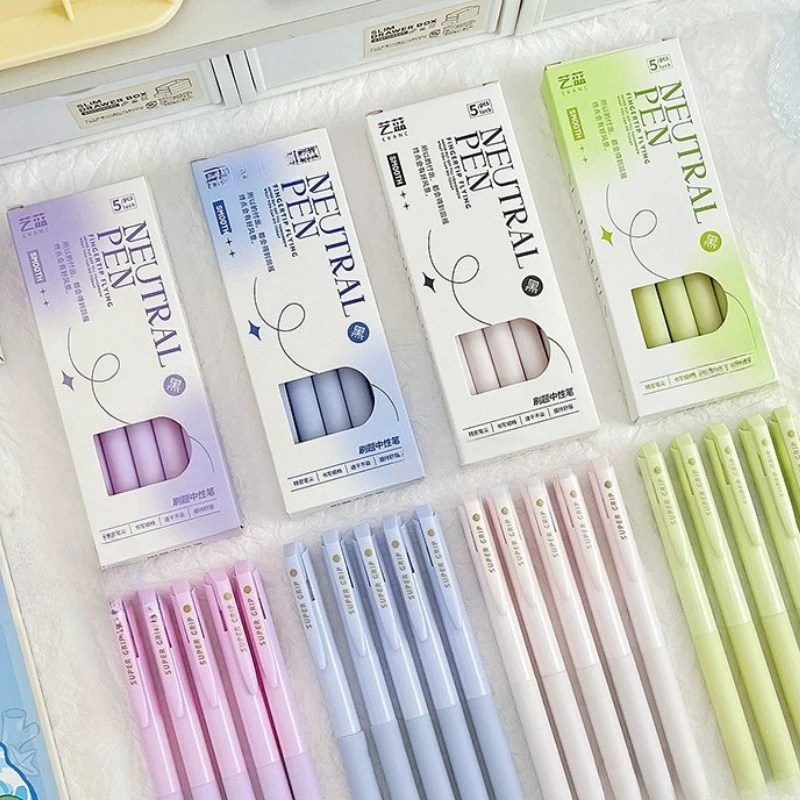

5pcs/set Macaron Color Click Gel Pens ST Tip Quick-Dry 0.5mm Black Ink Pens for Students Aesthetic Simplicity School Pen Set