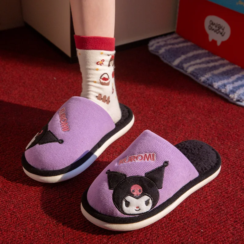 

Cotton Slippers Hello Kiity Girls Cute Kuromi Indoor Plush Warm Shoes Autumn Winter New Woman Home Soft Bottom Cartoon Slippers