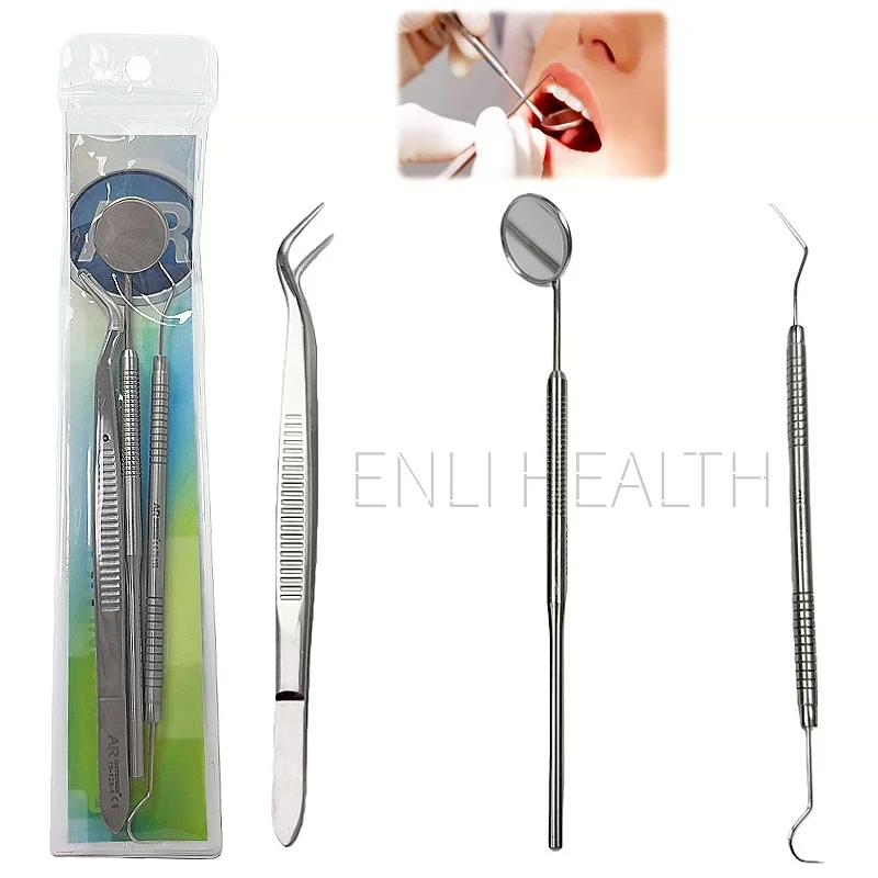 

Dental Stainless Steel Tool Set Mouth Mirror Probe Hook Pick Tweeze Cleaning Tool Oral Dental Cleaning Kit 3pcs/set