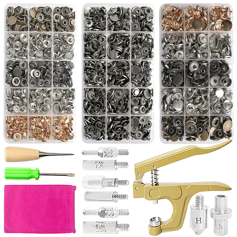 Stainless Steel Double-Sided Snap Button Fasteners Buttons Pliers Tool Punch Hole Sewing Accessories for Clothing Leather Craft