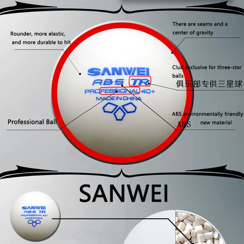 50/100pcs/pack SANWEI TR 3 Stars Professional Table Tennis Balls White 40+ ABS Plastic Material Club Training Ping Pong Ball