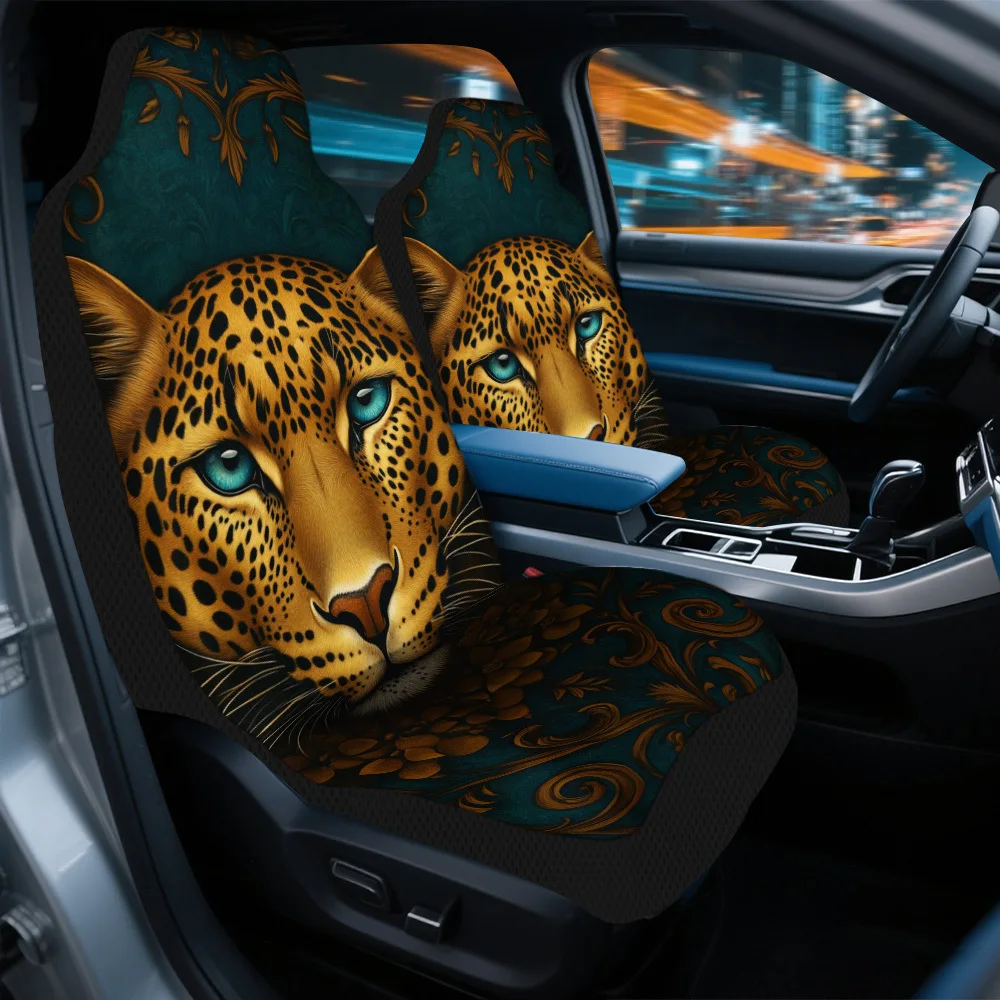 Set Of 2, Universal Car Seat Covers With Leopard Majesty Design – Stylish, Luxurious Comfort, Sturdy Build, Fits Most Vehicles,