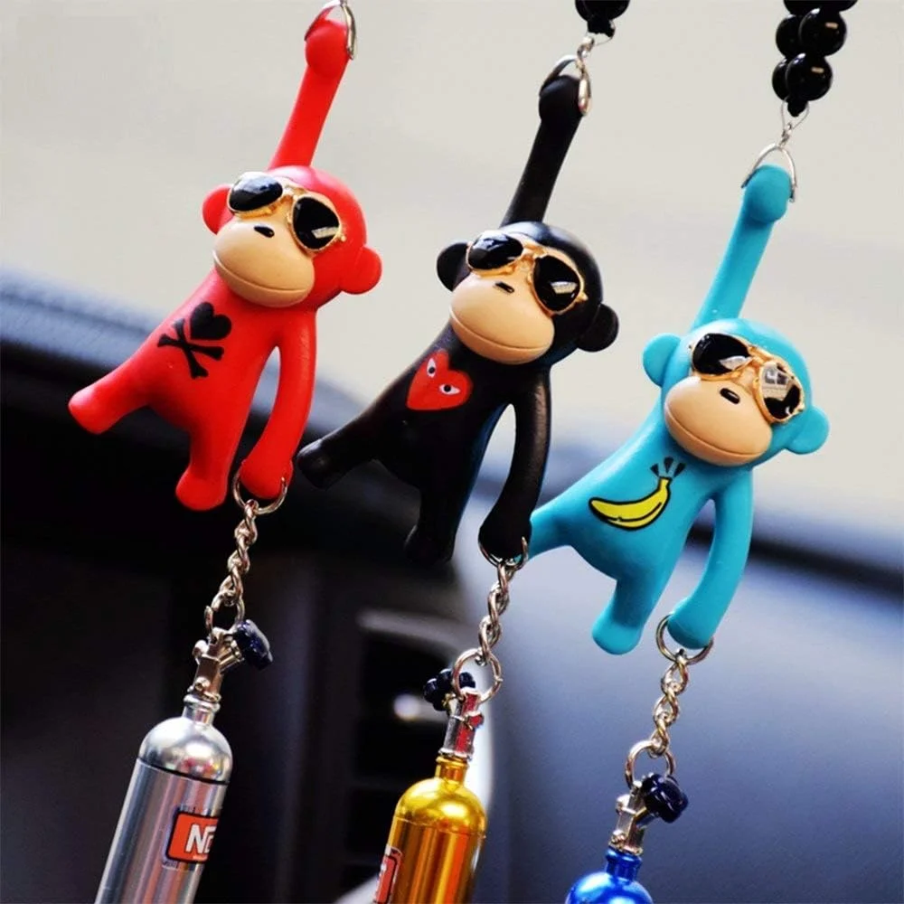Wearing Sunglasses Monkey Car Interior Rear View Mirror Hanging Ornaments (Blue & Nitrogen Bottle)