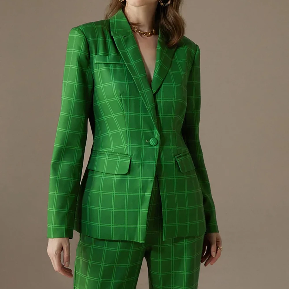 SILIWEYA Chic Green Collage Suit for Women Office Lady Suits business Blazer Jacket Street Wear Casual 2 Piece Set Custom Made