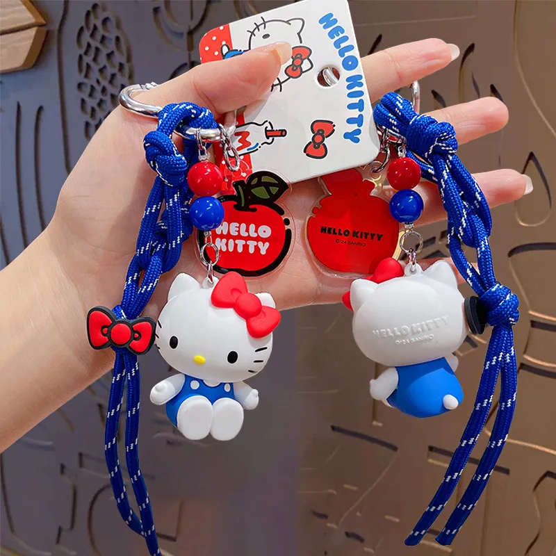 Sanrios Cute Hello Kitty Car Doll Nylon Lanyard Anime Kawaii Girl Bag Pendant Couple Key Chain Backpack Cartoon Decoration Gift