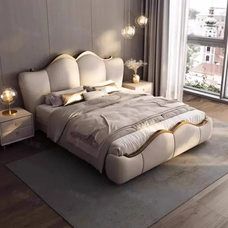 Modern Designs Luxury Bed Beige Unique Nordic Storage Luxury Room Bed Bedroom Loft Headboards Camas Matrimoniales Furniture