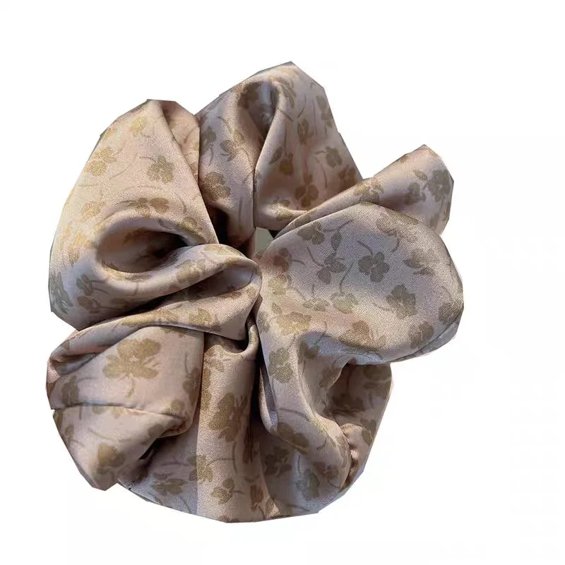 Scrunchies de estilo coreano para mujer y niña, lazo Floral Vintage de satén de seda, banda para el pelo de poni, Accesorios de playa enrollados