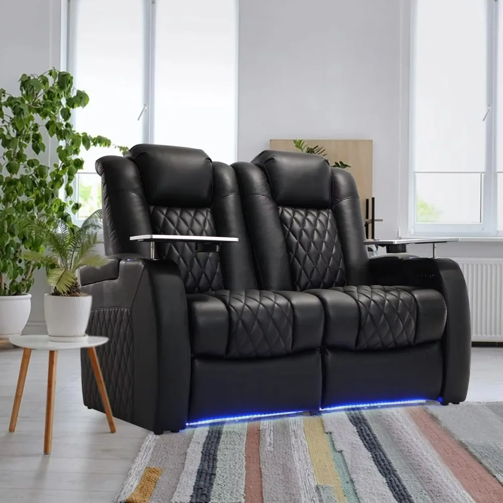 Living Room Chairs, Recliner Chair Power Electric Headrest Gaming Sofa with Tray Table Type-C USB Charge Cup Holders Loveseat