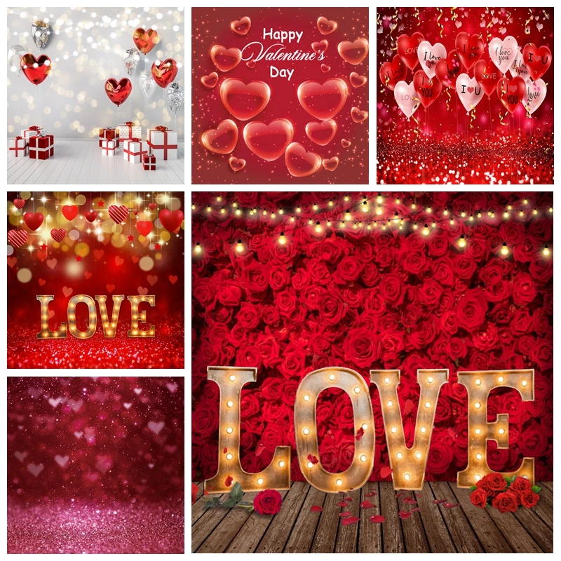 

Red Roses Love Valentine's Day Backdrop Red Heart Glitter Valentine Party Decor Romantic Lover Wedding Background Photo Banner