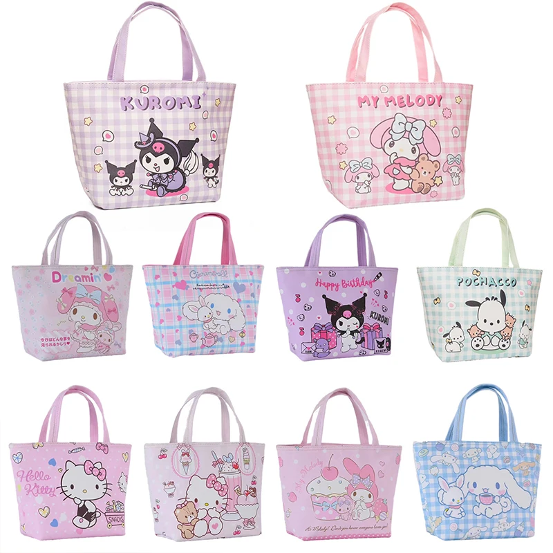 Hello Kitty Kuromi Picnic Bag Portable Sanrio Cinnamoroll My Melody Thermal Bag Leather Students Lunch Box Bag Toys for Girls